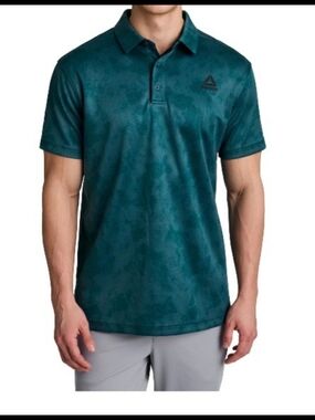 Reebok Men's Medium Performance Athletic Polo Golf Shirt Green Balsam Print (HD)